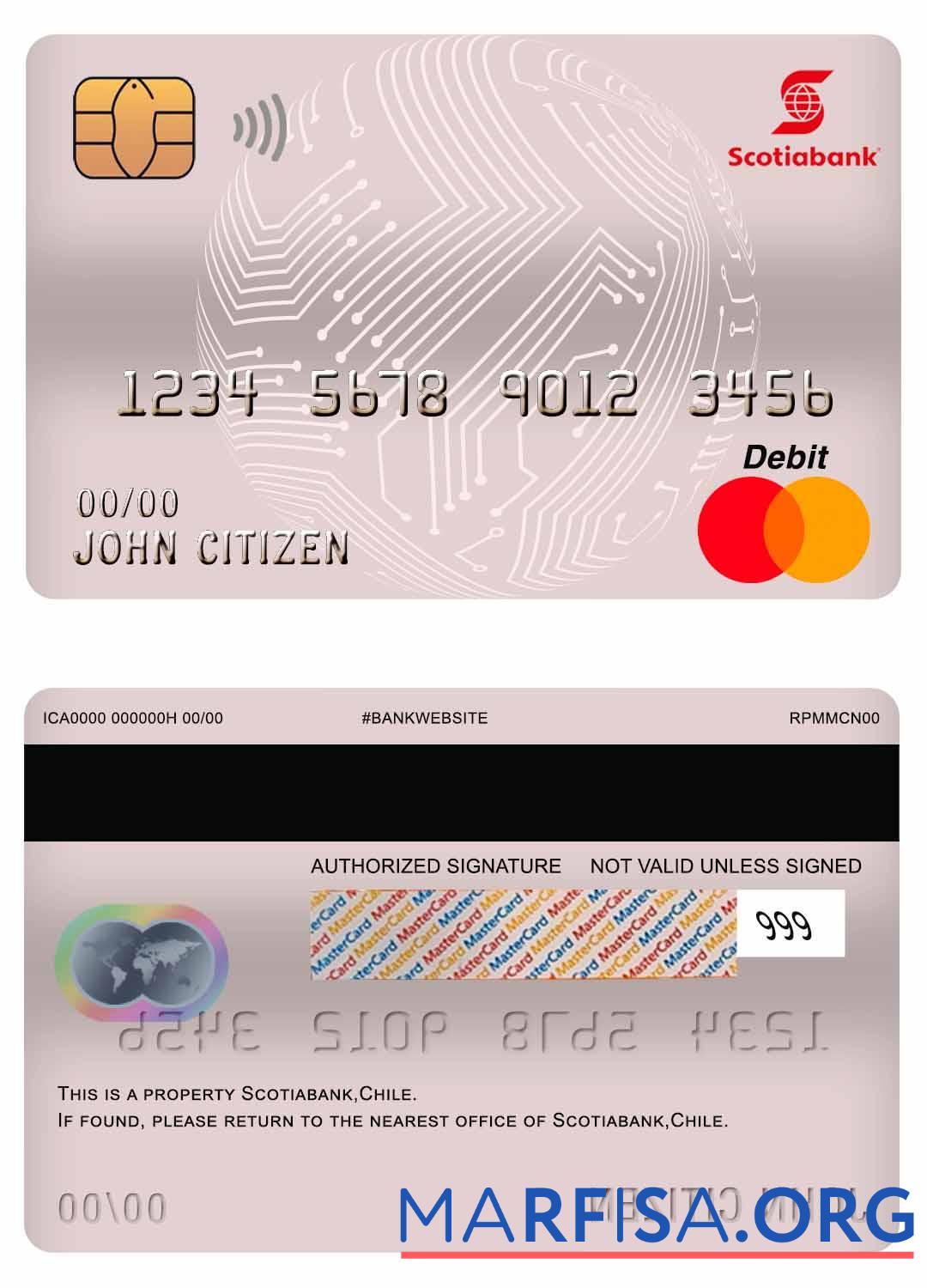 Realistic Chile Scotiabank master debit card template